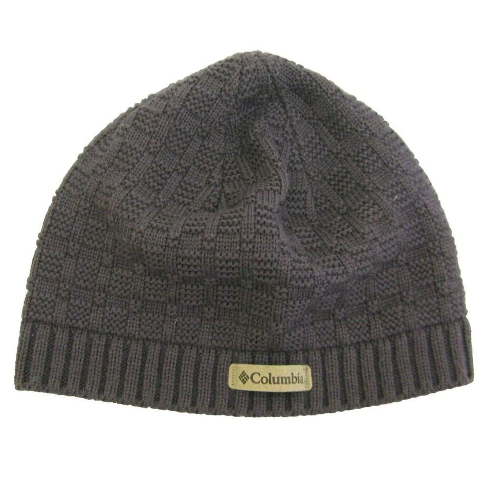 COLUMBIA Women's Purple Beanie Knit Winter Hat (Adult One Size) Leather Logo Tag